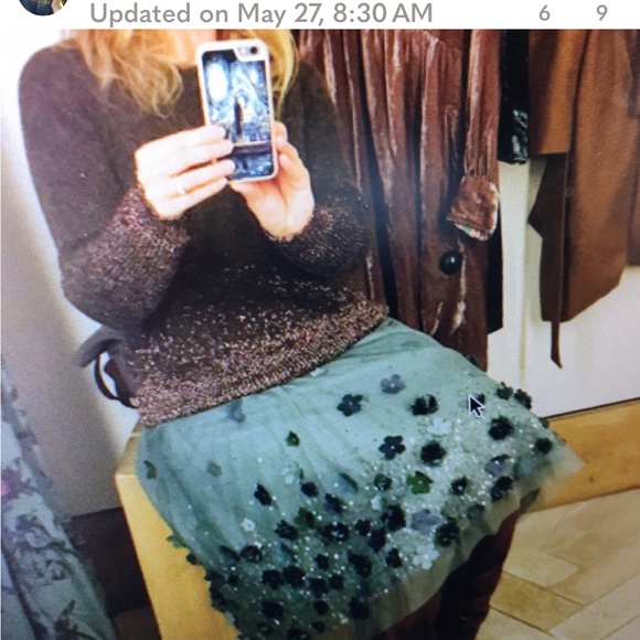 RARE Anthropologie Not So Serious floral, sequin ice blue tulle skirt, Size L - Picture 4 of 7